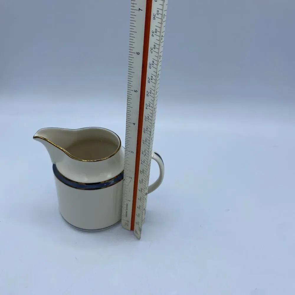PICKARD China Creamer Milk Can Blue Striped & Gold Trim, Hand Decorated USA